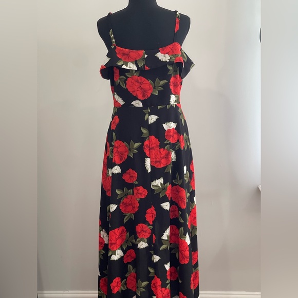 Premier Amour 8 Floral Black and Red Off Shoulder High Low Dress 623 - Picture 4 of 8